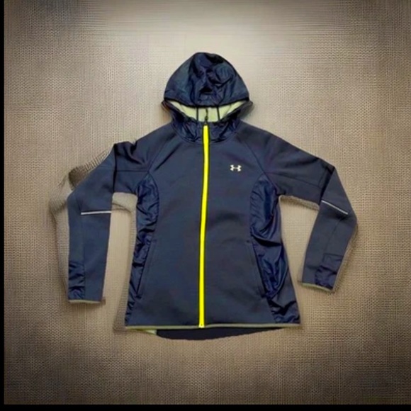 Under Armour Cold Gear Yellow Zipper Jacket Hooded Reflective Accents 👍Holes SzM - Picture 1 of 15